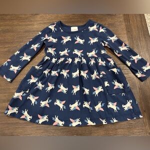 Hanna Andersson Girls’ Blue Unicorn Pocket Dress | Size 2T